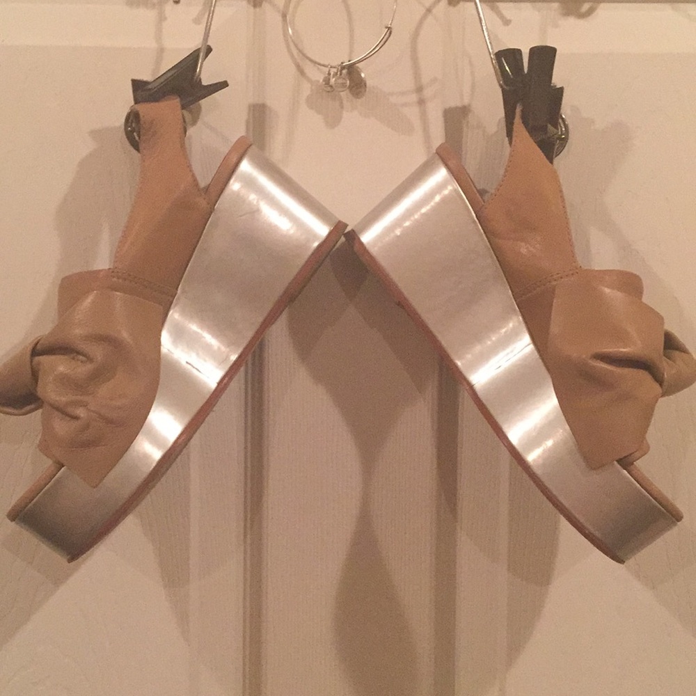 Tibi tan sandals with silver platform